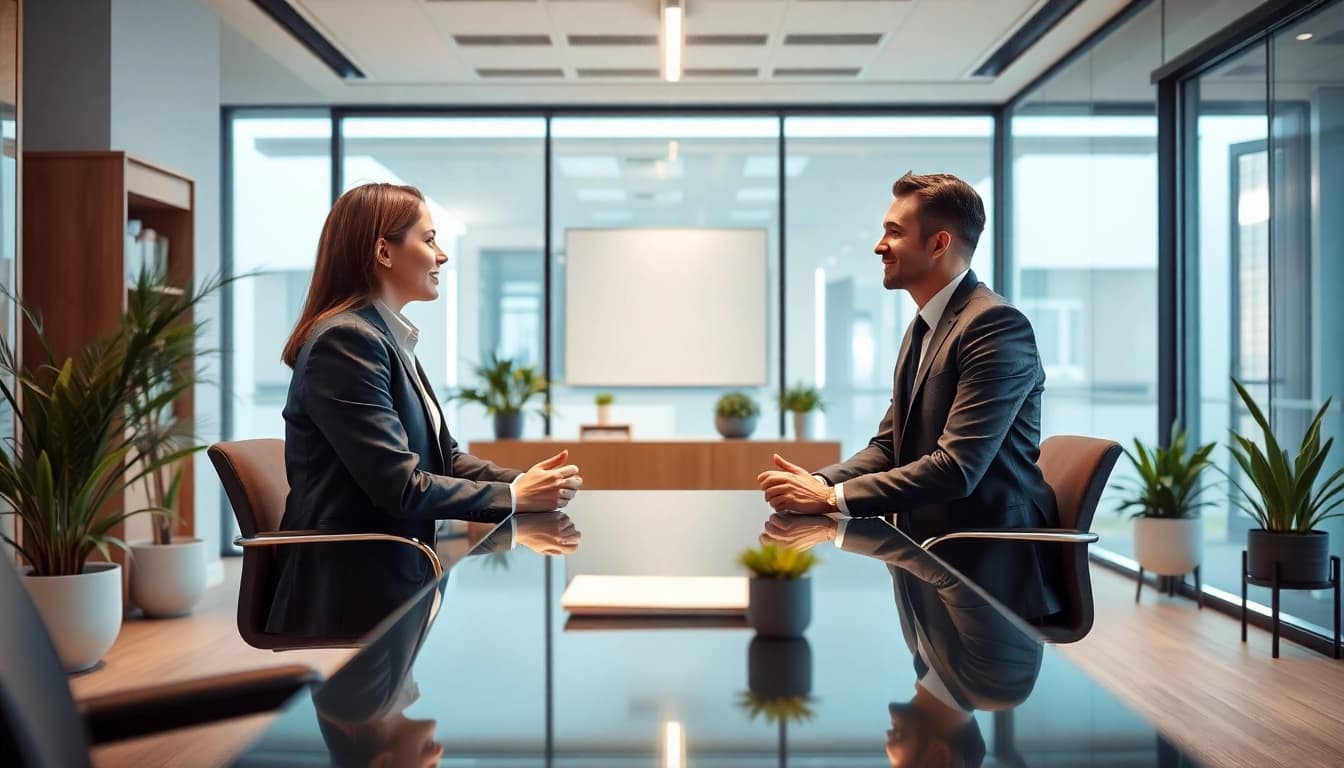 Headhunter für Vertriebsmitarbeiter interview setting with engaged candidates.
