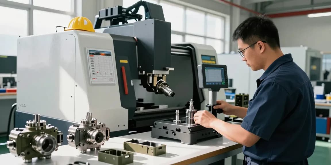 Präzisionstechnik Militär: Techniker in moderner CNC-Fertigung für militärische Komponenten.