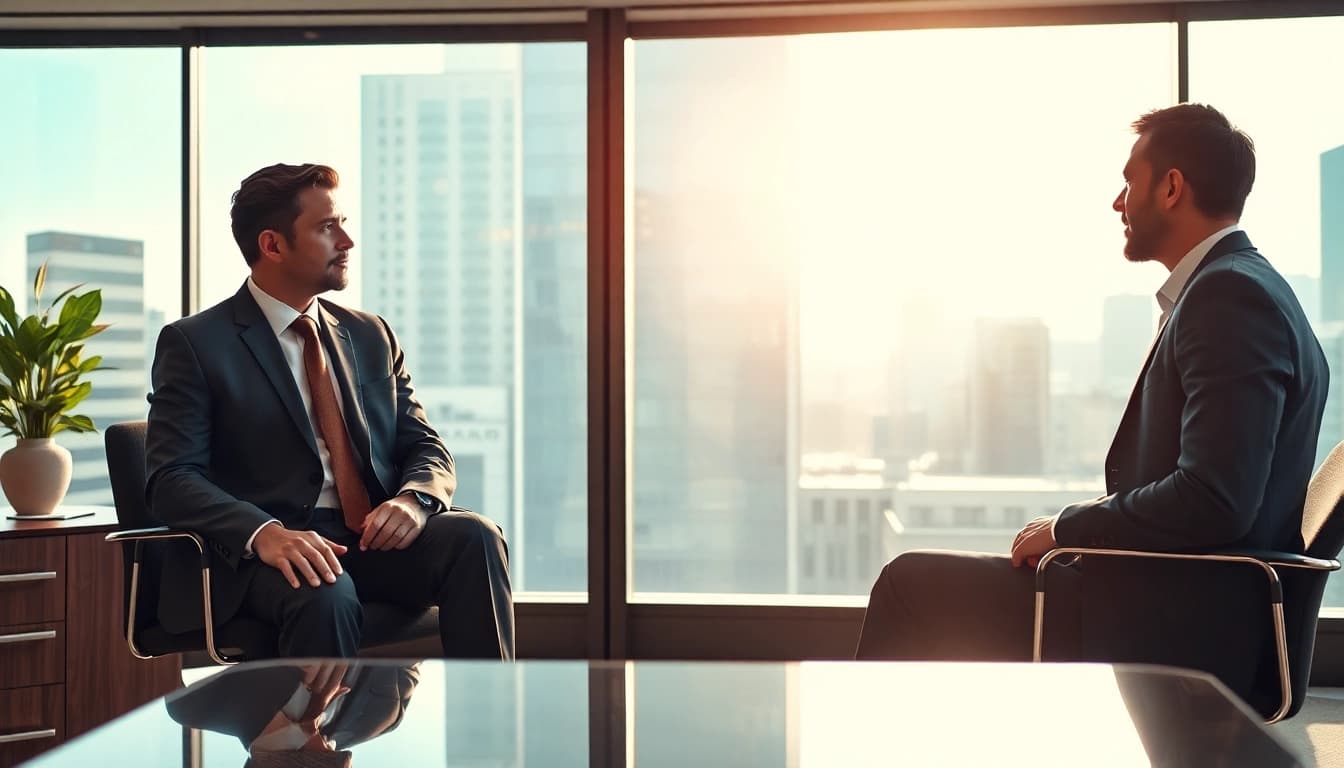 Headhunter Geschäftsführer berät einen CEO in einem modernen Büro.