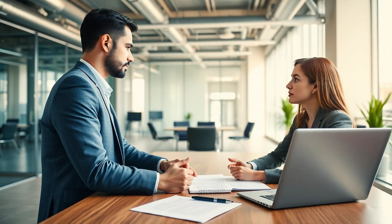 Headhunter Ingenieure interviewing a candidate in a modern office environment.