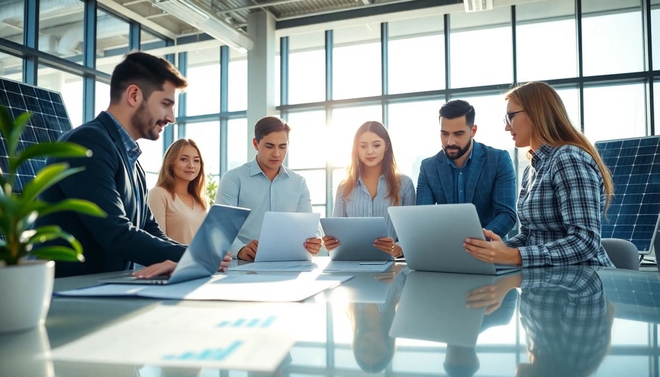 Erzeuge hochwertige Photovoltaik Leads in einem modernen Büro mit einem engagierten Team.