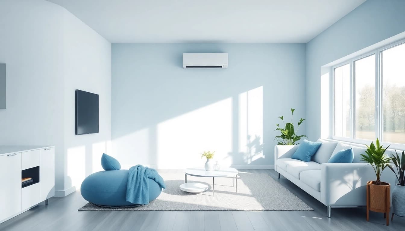 Klimaanlage kosten: Stylish energy-efficient Klimaanlage in a modern living room showcasing a fresh and comfortable atmosphere.