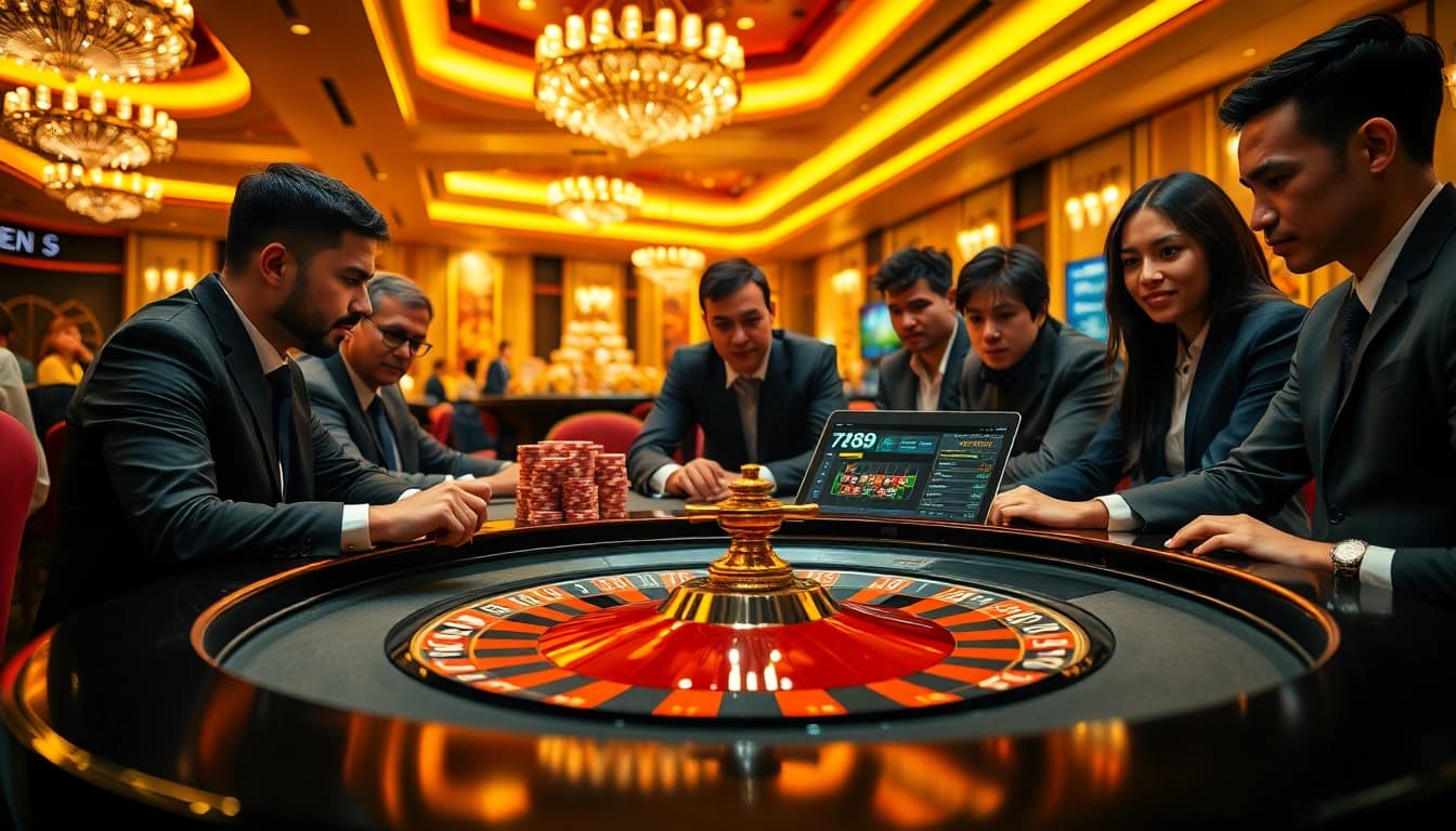 Experience the thrill of 789 win with players engaging at a vibrant casino table.