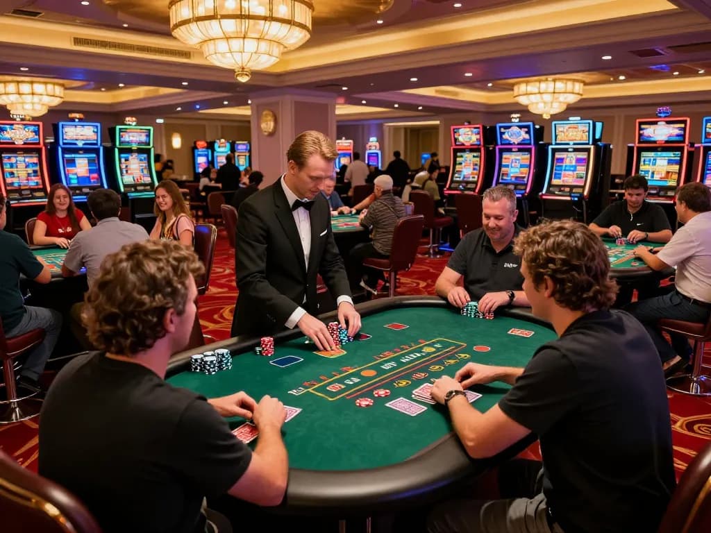 Sunwin players enjoying dynamic blackjack gameplay in an upscale casino atmosphere.