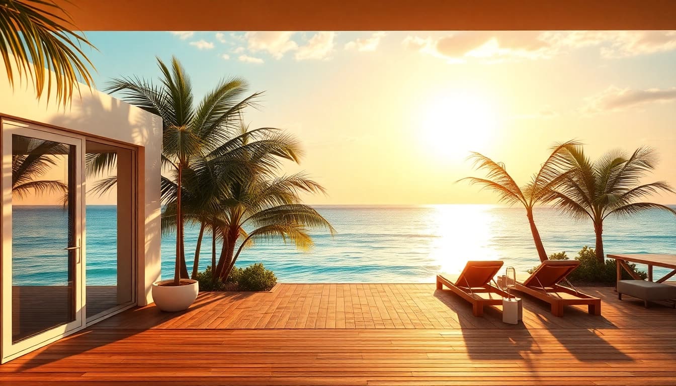 Genießen Sie einen entspannten Aufenthalt in der Küsten-Cabana mit herrlichem Ozeanblick und modernem Design.
