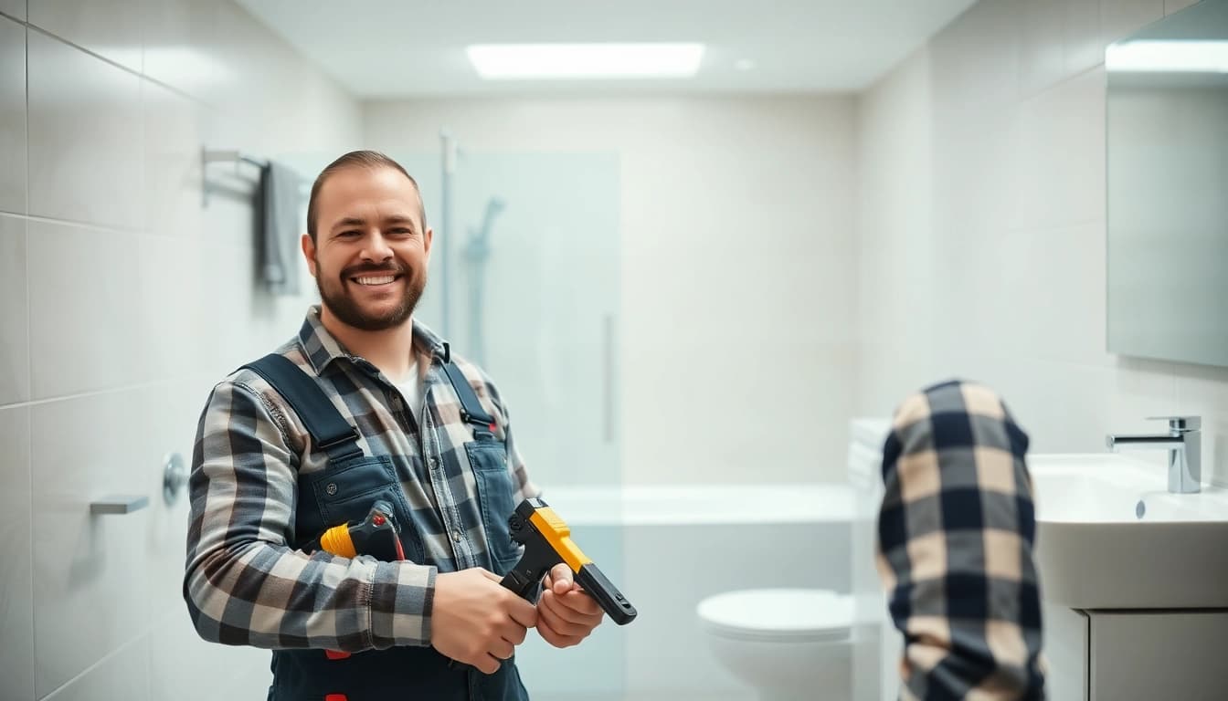 Installateur Notdienst bei der effektiven Reparatur in einem modernen Badezimmer.