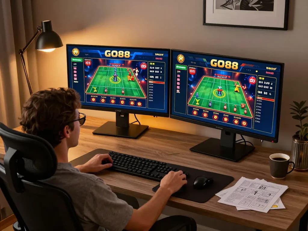 Engaging gameplay on GO88 casino app displayed on desktop screen, showcasing poker strategy.