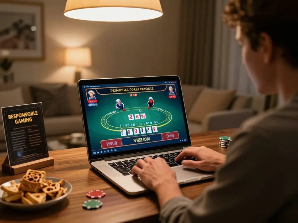 Engaging online blackjack session at home showcasing VA88 strategy on laptop with live dealer.