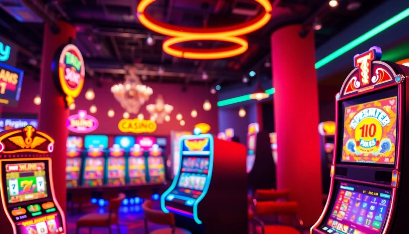 Spielen im online casino ohne anmeldung: Attraktive Spielautomaten und lebendige Farben in einer einladenden Umgebung.