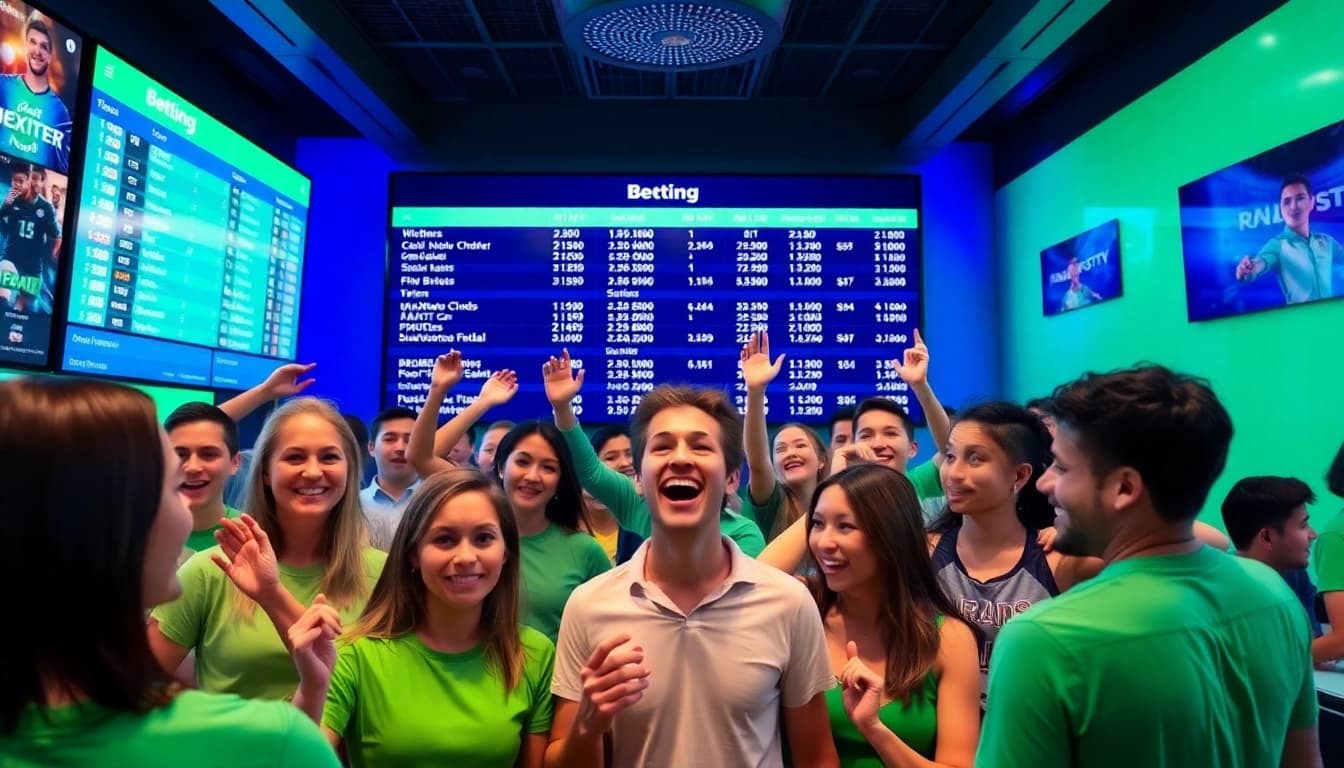 Wettanbieter ohne Oasis - Engaging sports betting scene showcasing diverse participants excitedly placing bets.
