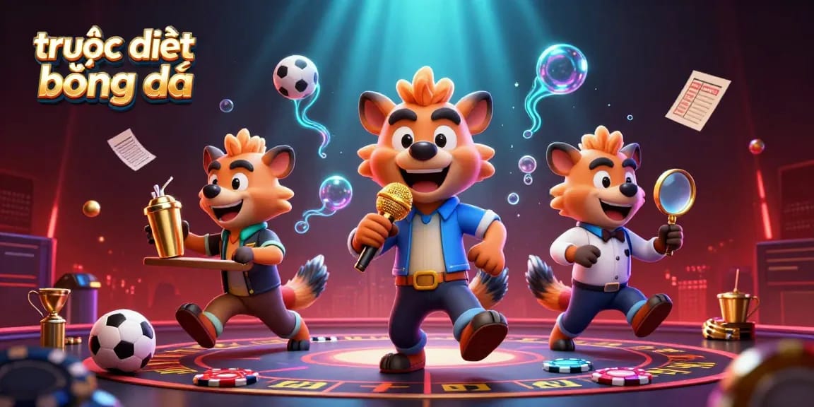 Experience trực tiếp bóng đá at the lively sports betting casino with energetic hyena characters.