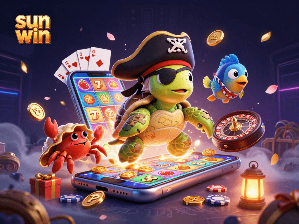Experience the thrill of winning with sun win as a pirate turtle and friends explore rich slot gaming treasures.