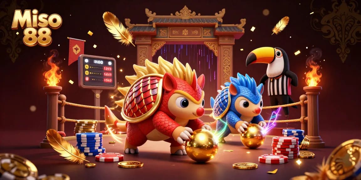 Miso 88 showcases rival pangolins bowling through poker chips in an exciting casino atmosphere.