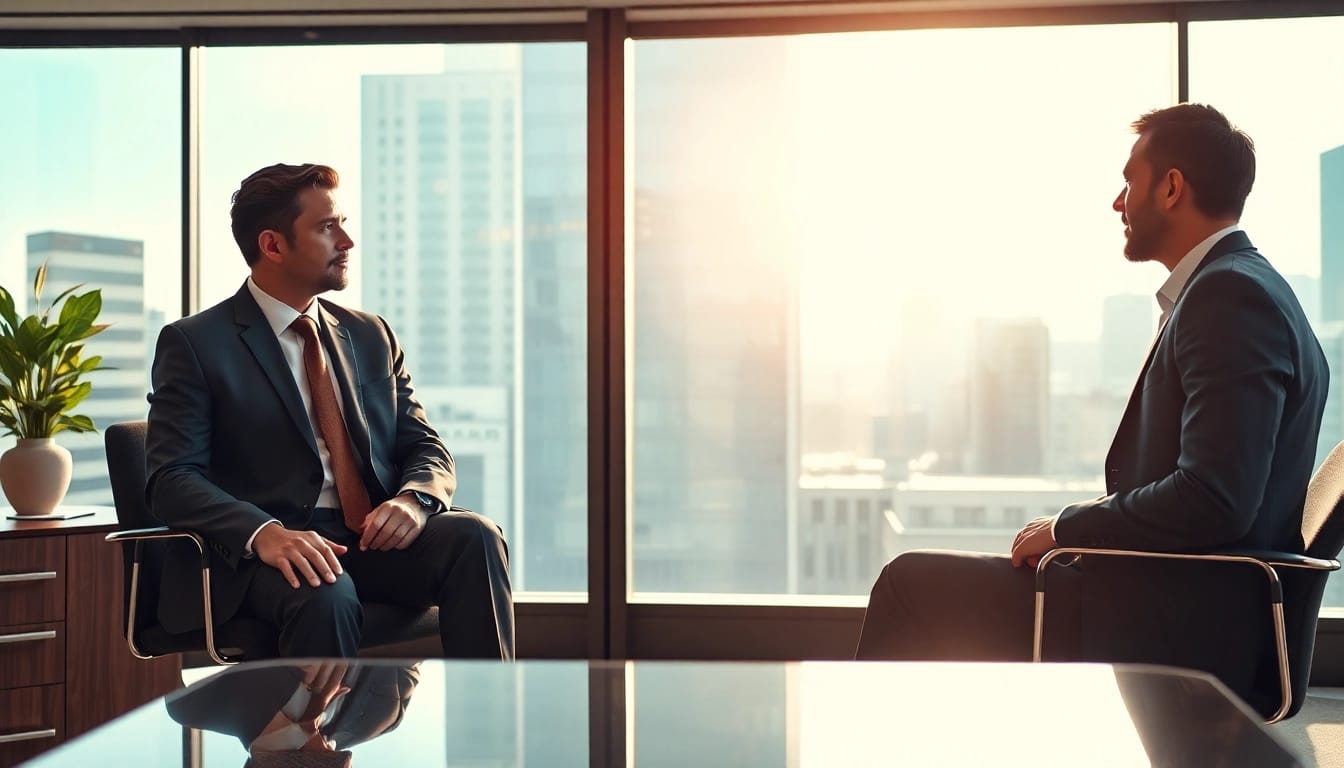 Headhunter Geschäftsführer berät einen CEO in einem modernen Büro.