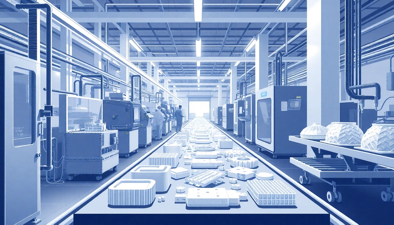 Visualizing the Spritzguss Kleinserie process, showcasing high-precision plastic part production in an advanced factory.