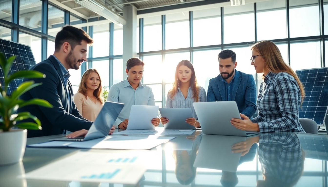 Erzeuge hochwertige Photovoltaik Leads in einem modernen Büro mit einem engagierten Team.
