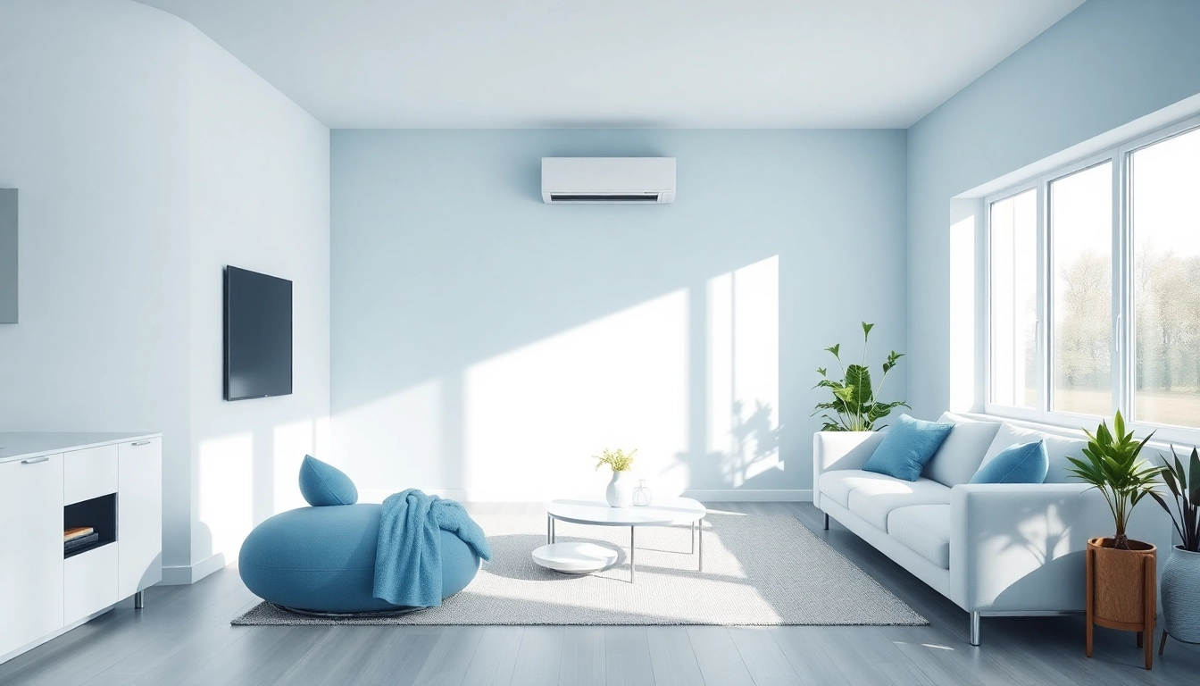 Klimaanlage kosten: Stylish energy-efficient Klimaanlage in a modern living room showcasing a fresh and comfortable atmosphere.