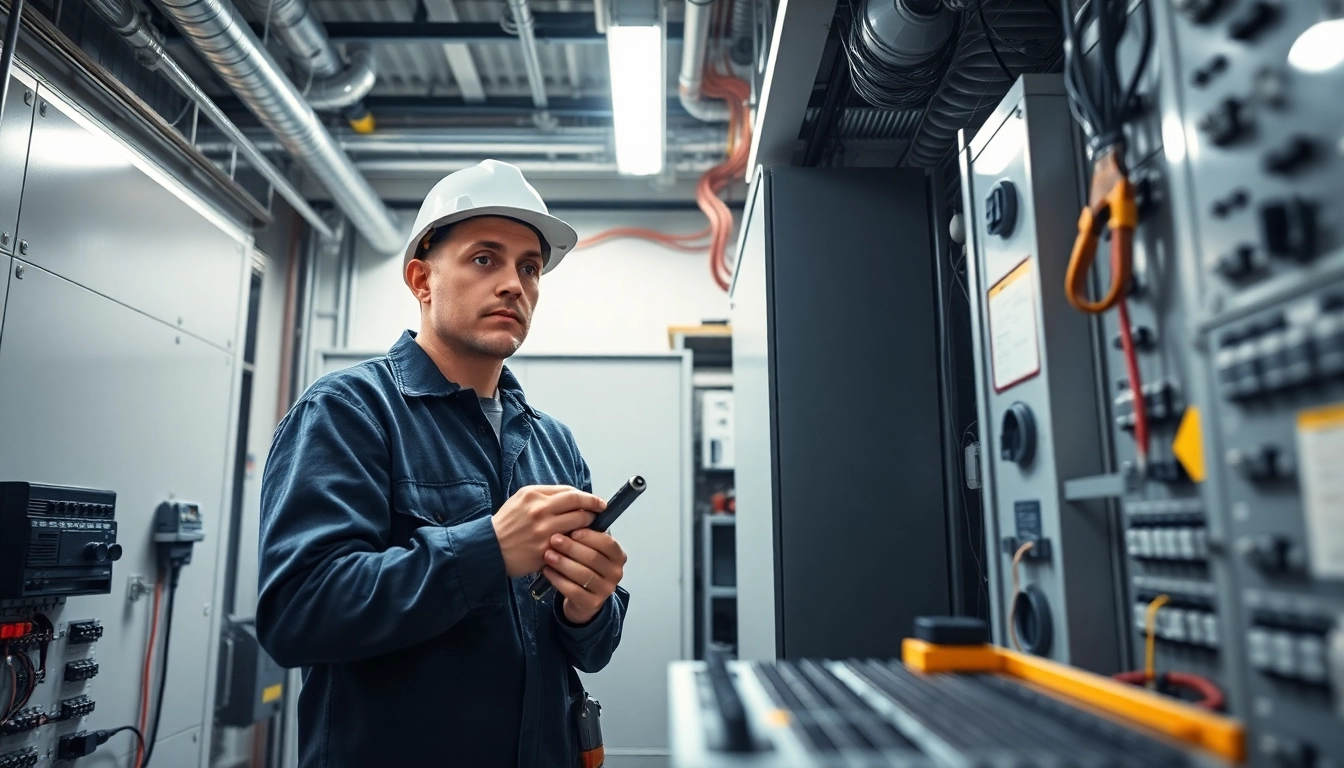 Technician performing a Funktionsprüfung on electrical systems in a modern workshop setting.