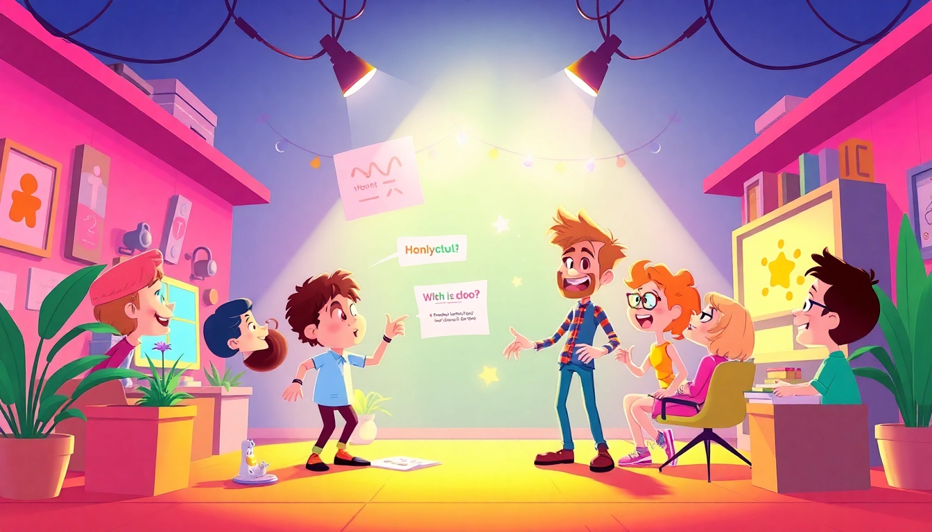 Erkläranimation showcasing animated characters actively explaining a concept with vibrant colors and engaging visuals.