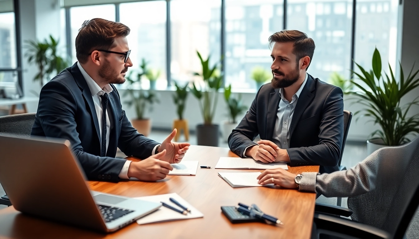 Headhunter Ingenieure in einem professionellen Gespräch mit einem Ingenieur-Kandidaten am Schreibtisch.