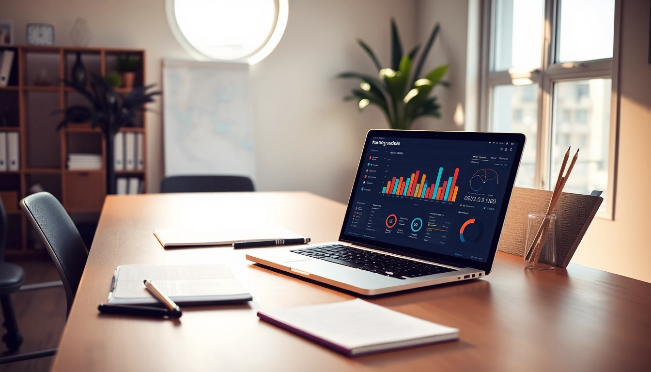 Visualisieren Sie einen offenen Laptop, der das SEO-Ranking-Dashboard zeigt, um die besten Praktiken für die Suchmaschinenoptimierung zu fördern.