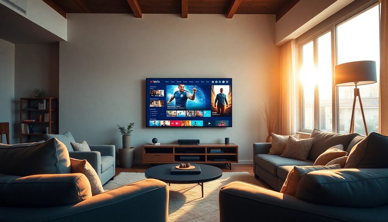 Erleben Sie die besten IPTV Anbieter in einem modernen Wohnzimmer mit hochwertigen Inhalten.