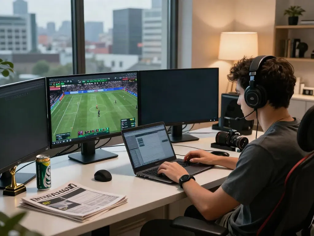 Person betting on da88 sports website in a modern home office.