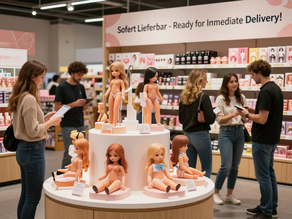 Sofort Lieferbar Sexpuppen präsentiert in einem lebhaften E-Commerce-Shop, der Kunden einlädt, einzigartige Produkte zu erkunden.