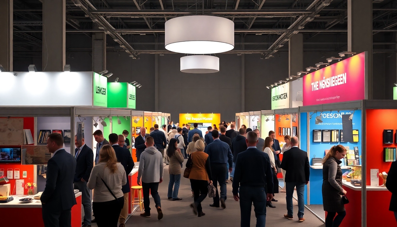 Finde Stellenangebote auf einer Jobmesse mit einem freundlichen Publikum und modernen Ständen.