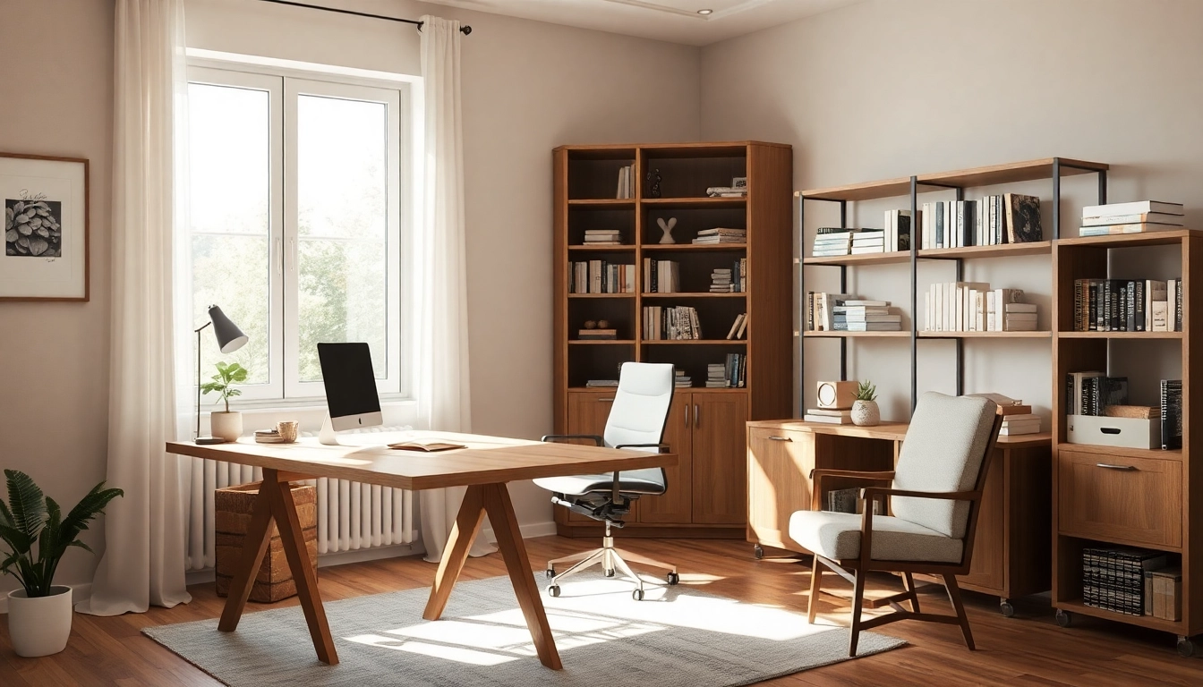 Büromöbel im eleganten Büro mit ergonomischem Design und natürlicher Beleuchtung.