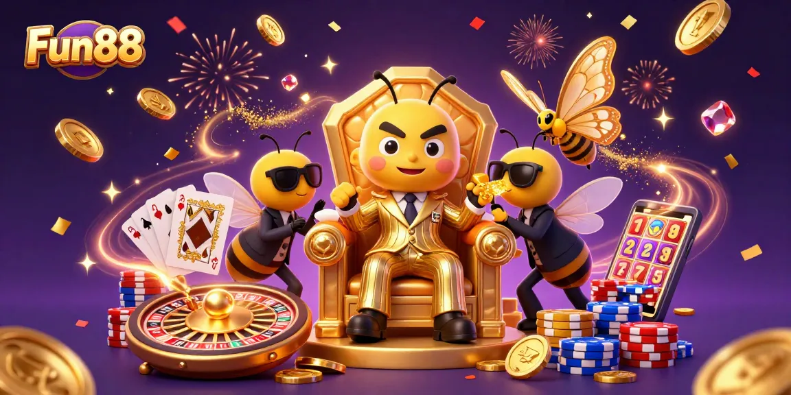 Engage with Fun88's thrilling games featuring a bumblebee mob boss in a vibrant casino atmosphere.