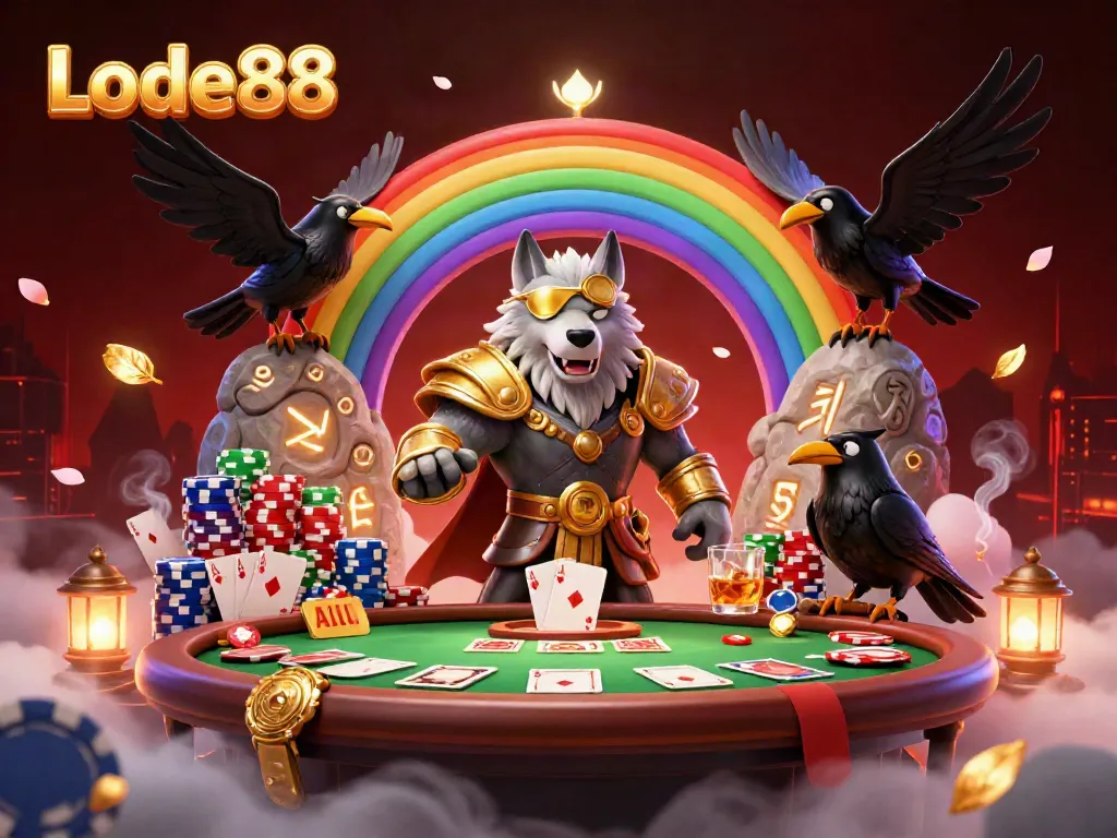 Experience thrilling gameplay at Lode88 with vibrant casino elements and Norse mythology characters.