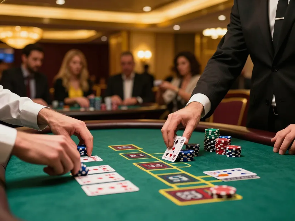 Sunwin players engage in a high-stakes blackjack game at an upscale casino