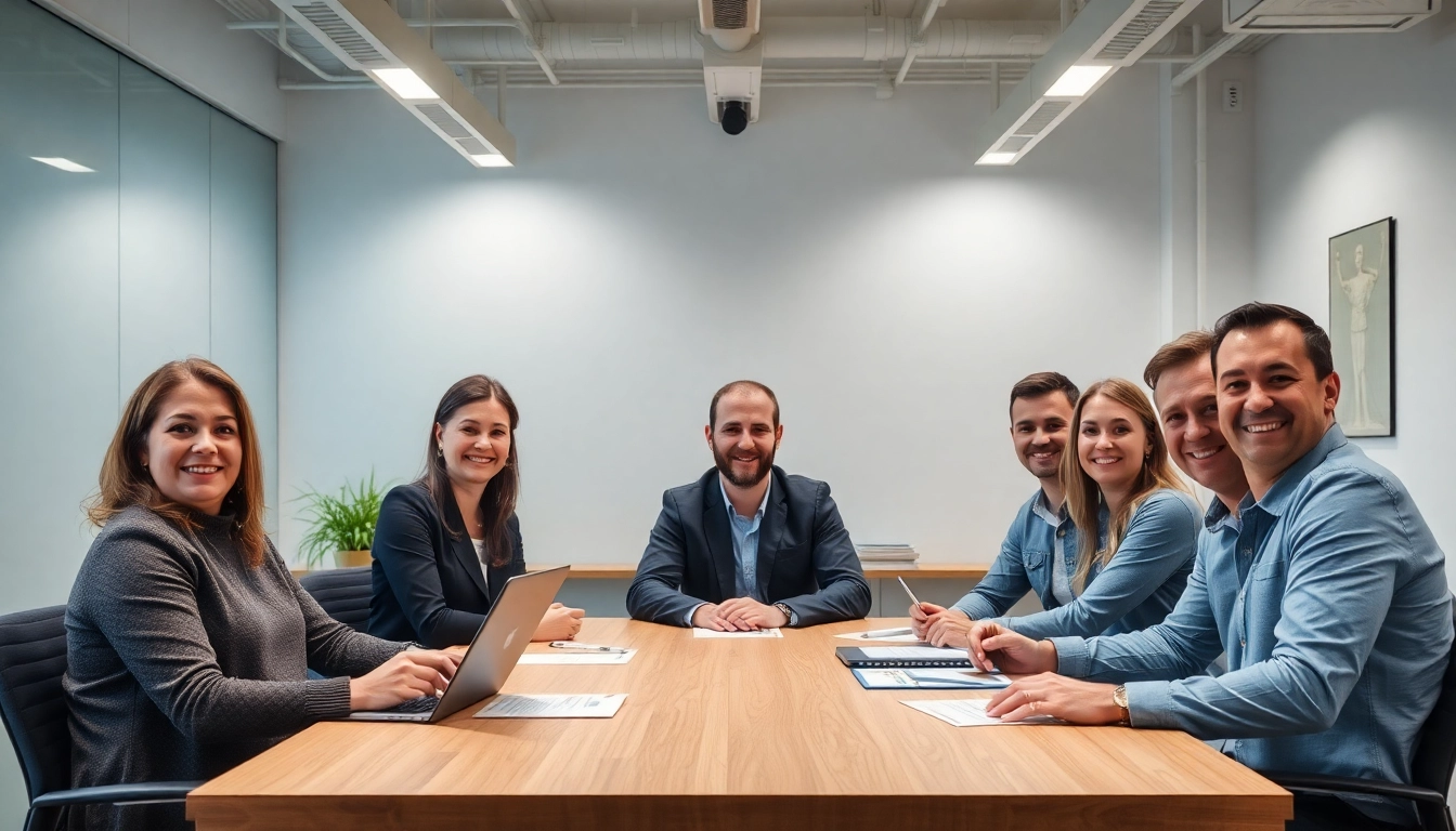 Fachleute diskutieren Trennungsmanagement Unternehmen in einem modernen Büro.