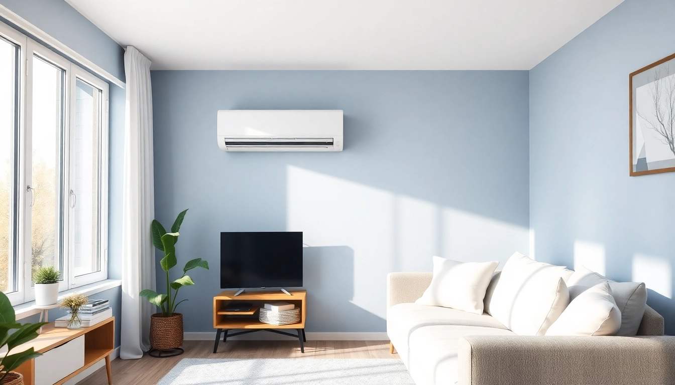 Klimaanlagen kaufen - Discover a stylish room showcasing a modern air conditioning unit elegantly placed for optimal cooling.