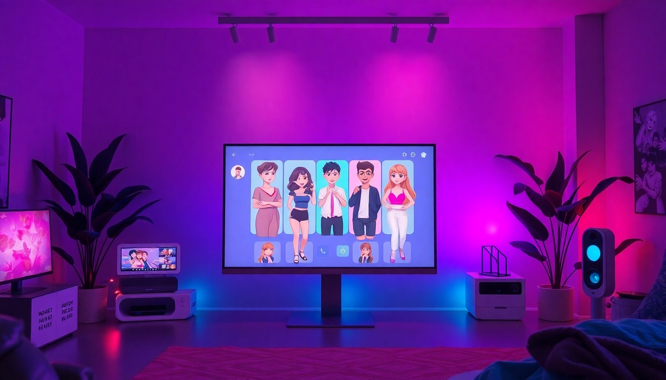 Engaging digital interface of a free sex AI chatbot showcasing animated characters in an inviting setting.