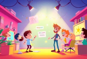 Erkläranimation showcasing animated characters actively explaining a concept with vibrant colors and engaging visuals.