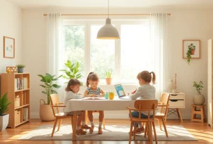 Begeisterte Kinder beim Heimunterricht in einer hellen, einladenden Lernumgebung.