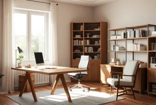 Büromöbel im eleganten Büro mit ergonomischem Design und natürlicher Beleuchtung.