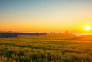 FREIFLÄCHE VERPACHTEN: Blick auf ein sonniges Feld mit Solarpanelen für nachhaltige Energieerzeugung.