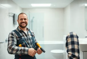 Installateur Notdienst bei der effektiven Reparatur in einem modernen Badezimmer.