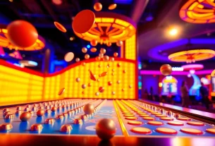 Experience the thrill of the Plinko game with colorful tokens falling down a vibrant board.