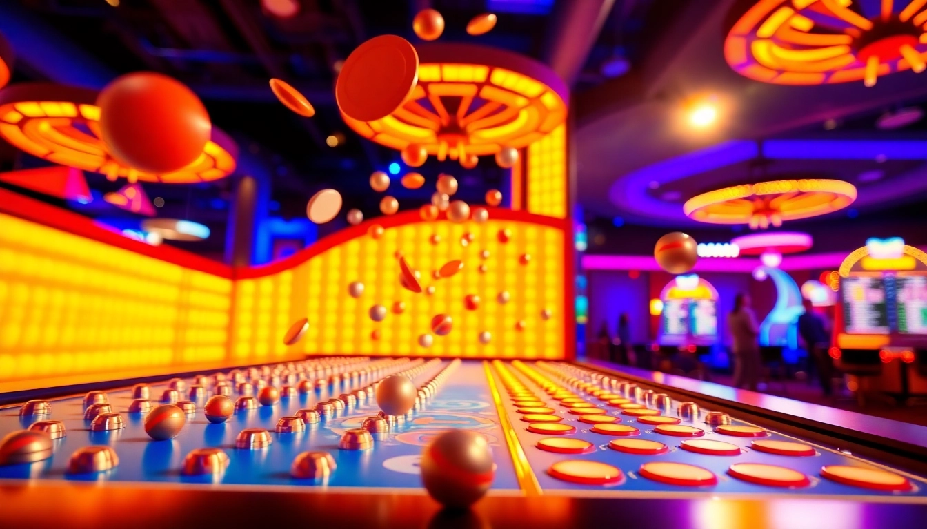 Experience the thrill of the Plinko game with colorful tokens falling down a vibrant board.