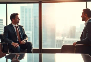 Headhunter Geschäftsführer berät einen CEO in einem modernen Büro.