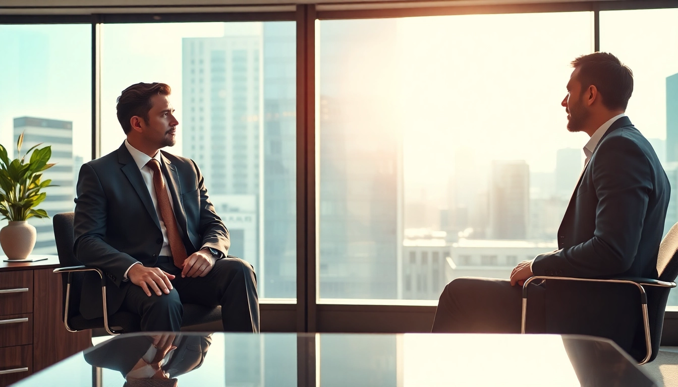 Headhunter Geschäftsführer berät einen CEO in einem modernen Büro.