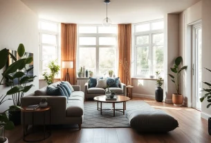 Raumgestaltung in einem modernen Wohnraum mit einladender Atmosphäre und harmonischer Farbpalette.