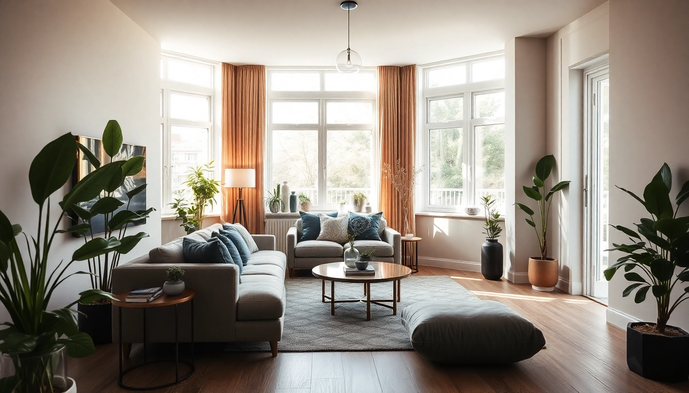 Raumgestaltung in einem modernen Wohnraum mit einladender Atmosphäre und harmonischer Farbpalette.