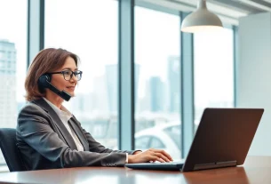 Headhunter führt ein Telefoninterview in einem modernen Büro.