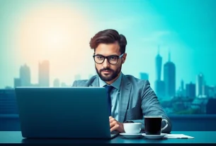 Headhunter Mannheim bei der Arbeit, umgeben von Lebensläufen und Notizen in einer dynamischen, professionellen Umgebung.