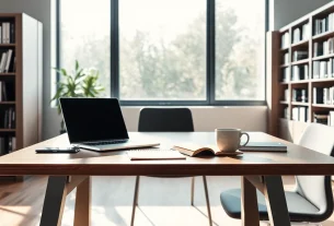 Headhunter Monchengladbach am modernen Arbeitsplatz mit Laptop und kreativer Atmosphäre.